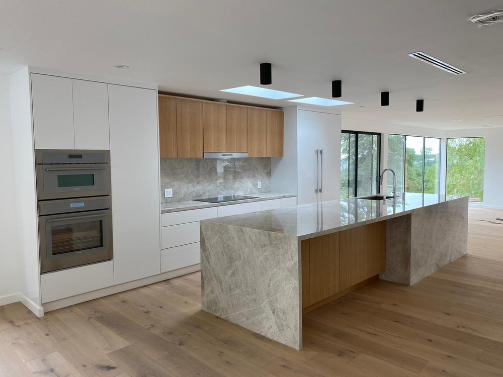 Remodeled Los Angeles kitchen with island and custom cabinetry